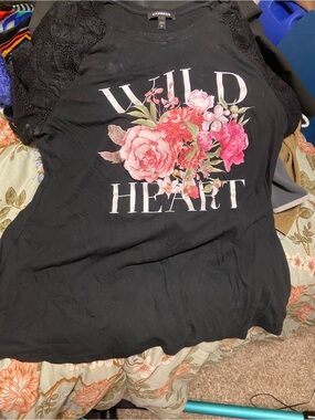 Express Black Floral 'Wild Heart' Graphic Tee